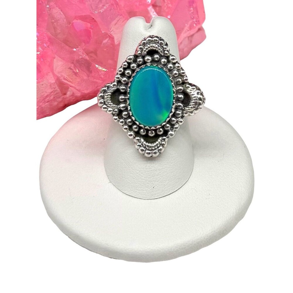 Aurora Fire Opal Ring Size 7 Solid 925 Sterling Silver